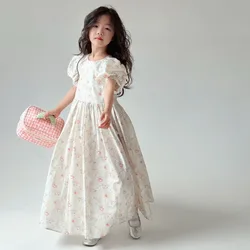 2024 Spring/Summer New Girls Loose Long Flower Dress Sweet and Cute Temperament Childrens Dress Girl Clothes