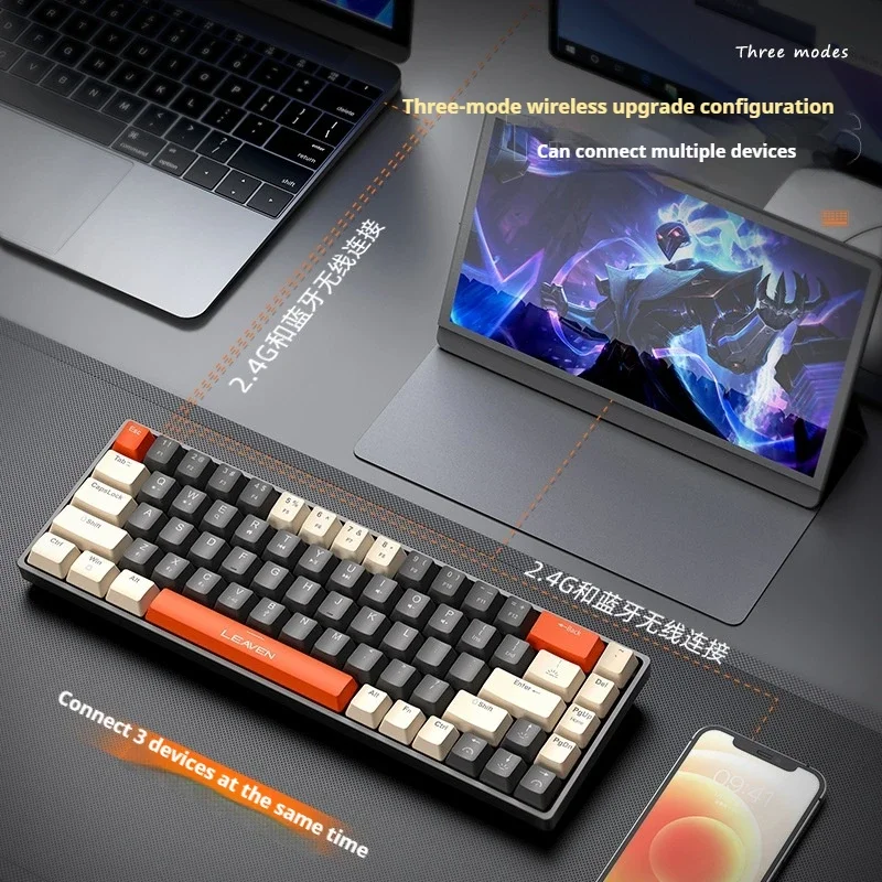 Leawen H68  Examination Mechanical Keyboard Rgb Hot Plug Bluetooth Wireless Three Mode Computer Office Game Bluetooth Key Disc