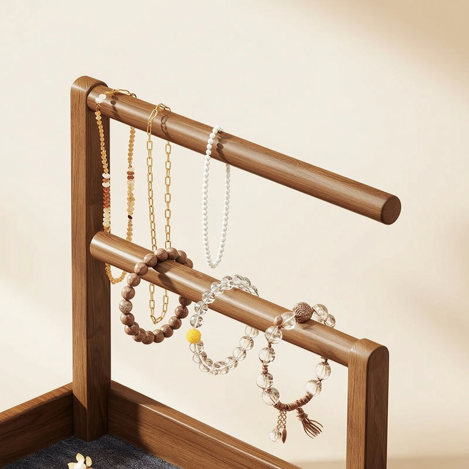 Jewelry Organizer Stand Wood Jewelry Stand with Tray Bracelet Display Desktop Layered for Dresser, Vanity