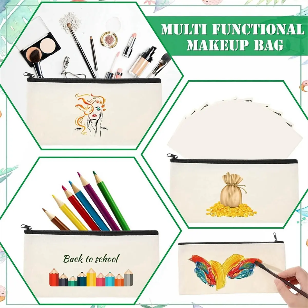 *Great DIY Sublimation Blanks Product Sets Sublimation Kit Include for Beginners Transfer Craft Sublimation Canvas Makeup Bag