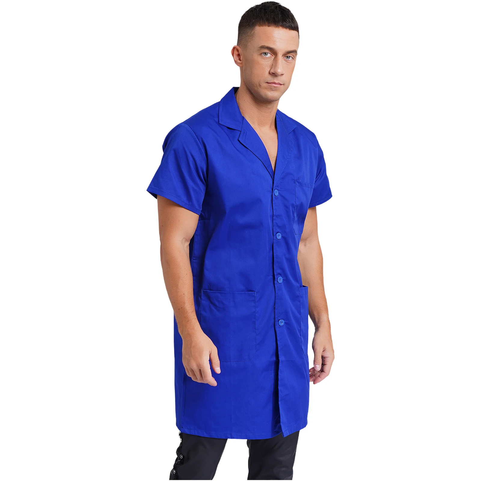 Cappotto resistente da donna da uomo Outwear Factory uniforme da lavoro con scollo a V manica corta tasche abbottonate sul davanti giacca antipolvere camice da laboratorio