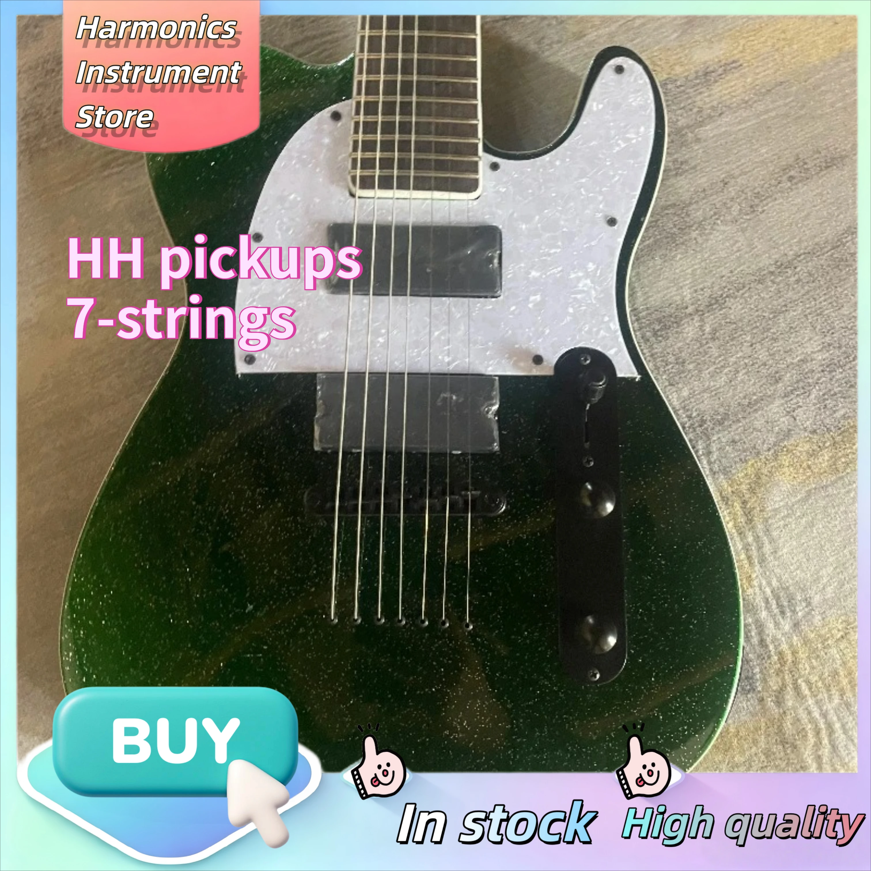 2002 Green Sparkle 7-String Custom Tele Electric Guitar Passive HH Pickups Metal Core Performance  Djent Drop view 2