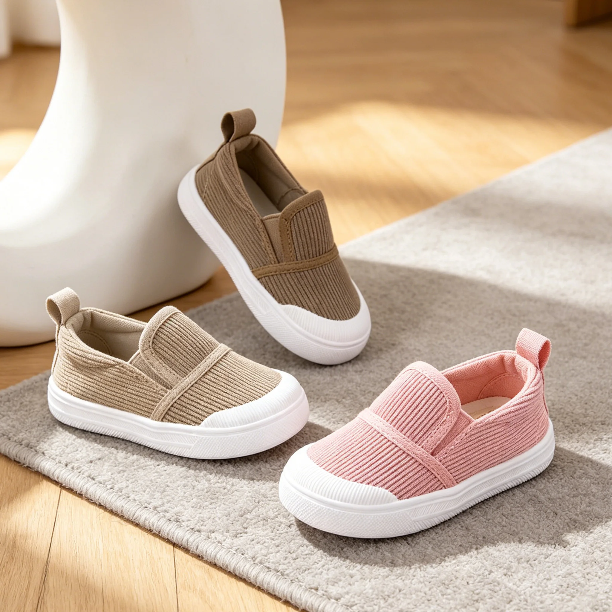 Spring New Double Elastic Children's Boys' Shoes Casual Slip-On Kids' Single Shoes Closed-Toe Cold-Adhesive Girls' Sports Shoes