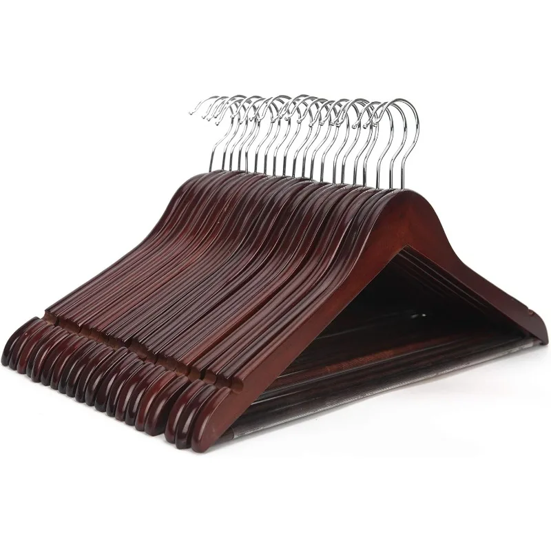 

Multifunctional High Grade Solid Wooden Suit Hangers, Coat Hangers, Walnut Finish, 20-Pack