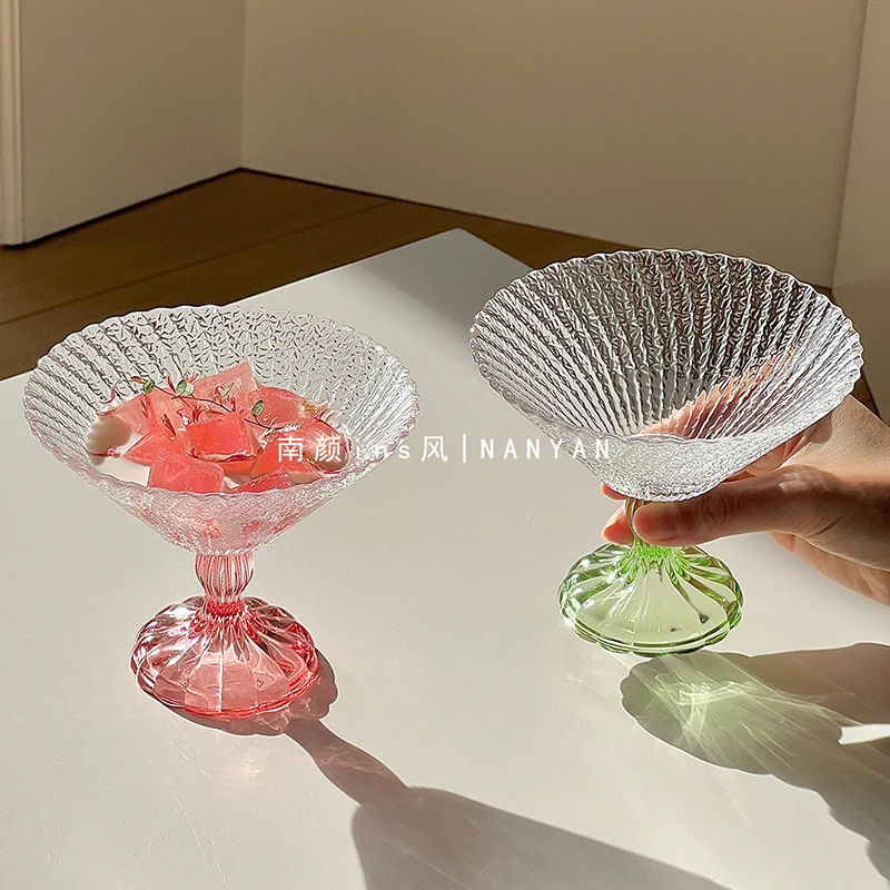 250ml Carving Footed Glass 2026 New Household Light Luxury Cocktail Glasses Exquisite Splicing Good-looking Dessert Yogurt Cup