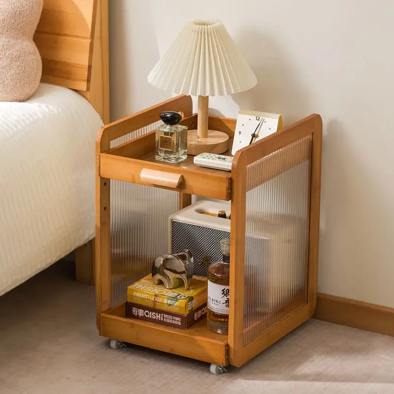 

-+-Aesthetic Glass Nightstands Storage Brown Elegant Living Room Nightstands Bedside Bedroom Small Mesitas De Noche Furniture Ho