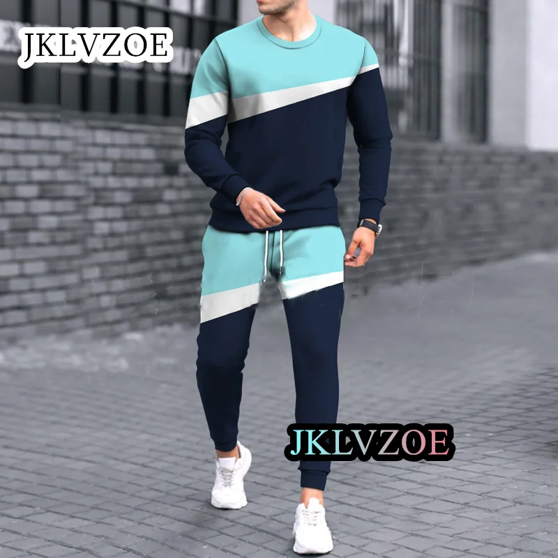 Men Sport Tracksuit 2-piece Outfit Casual Streetwear For Male Jogging Sportwear Stripe 3D Print Suit Oversize Sets Gym Clothes