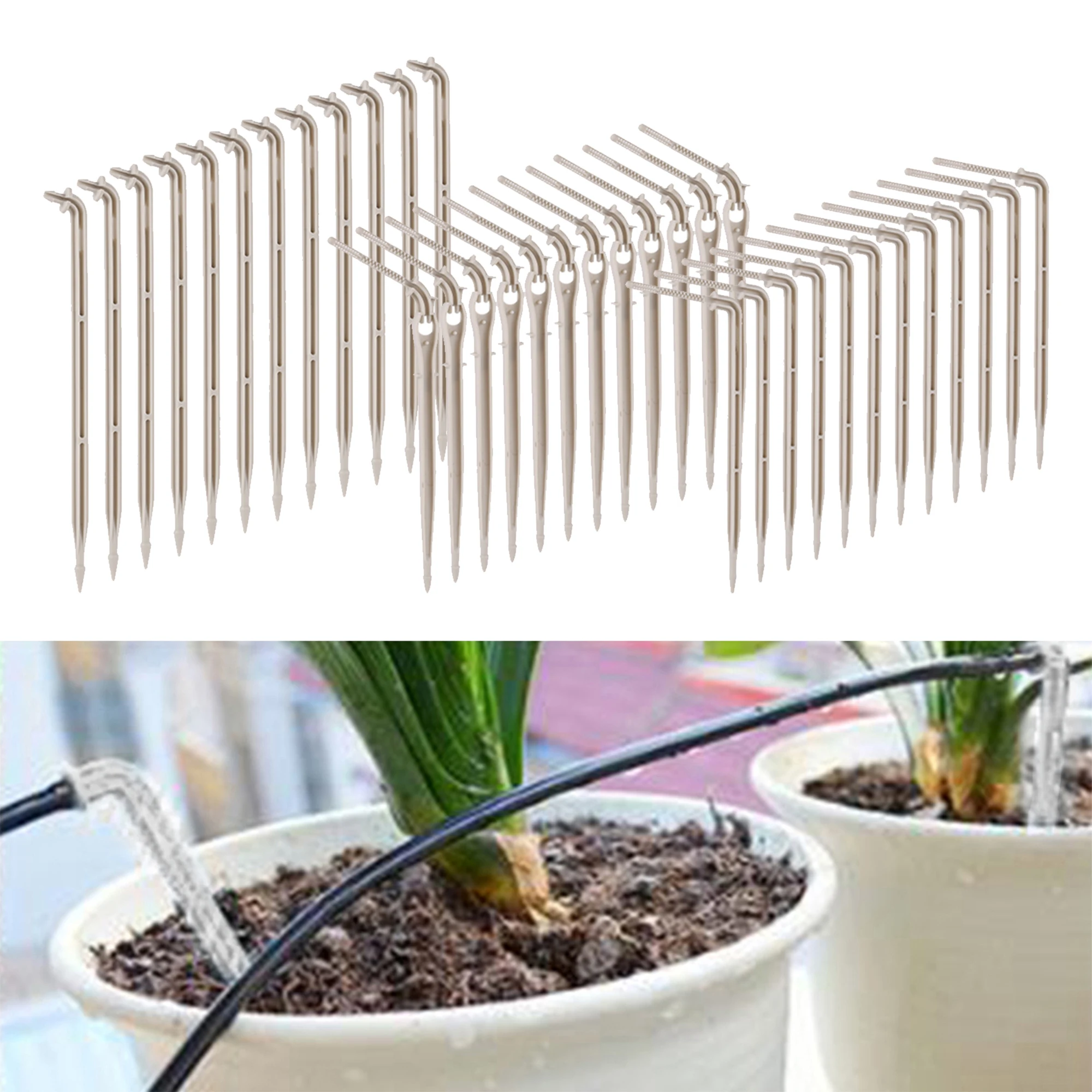 

100pcs 3/5 mm White Drip Irrigation Emitter Curved Arrow Dripper Pot Curved Sprinkler Garden Automatic Irrigation System