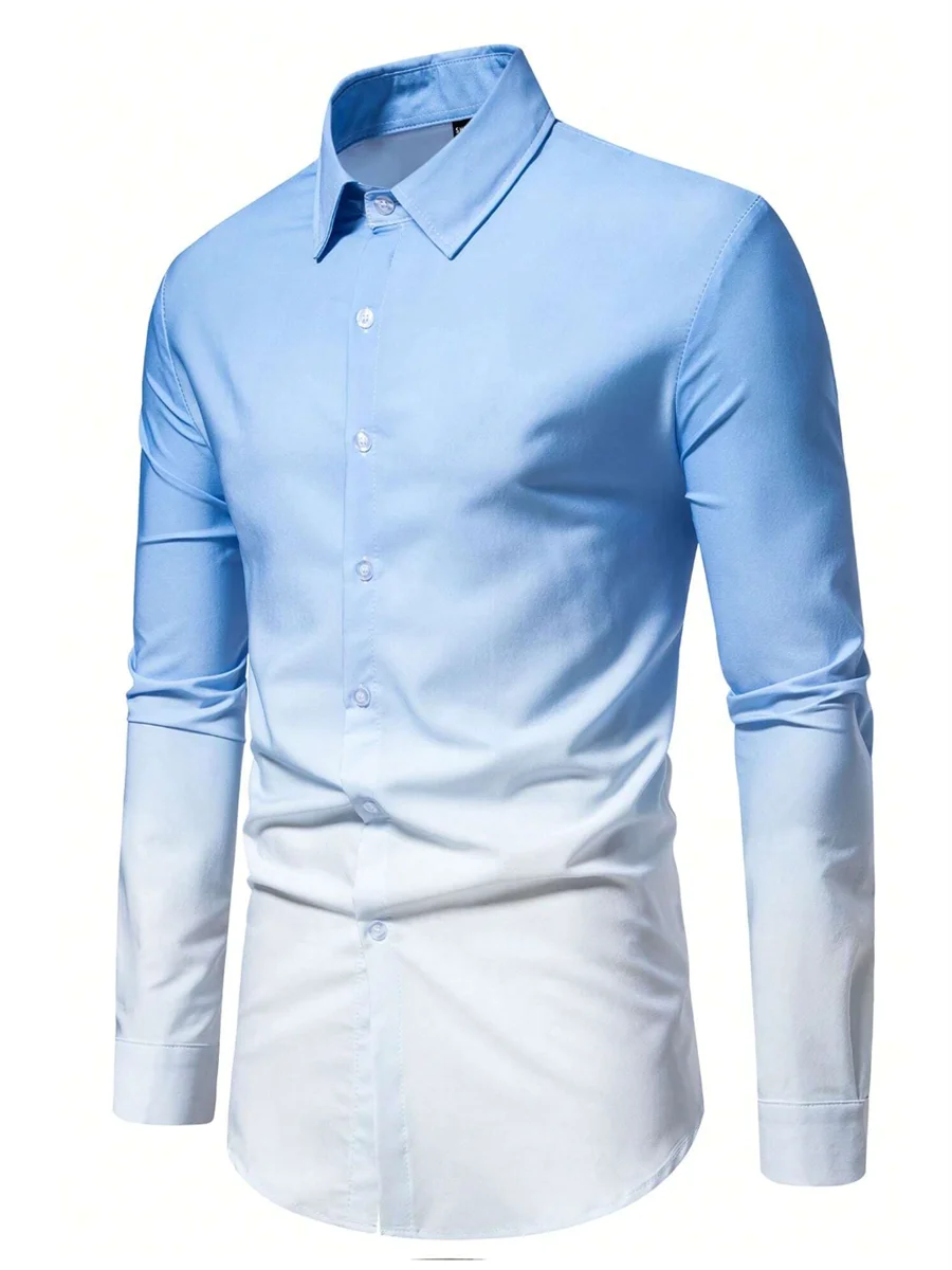 11 Colors Geometric Gradient Men's Business Long Sleeved Shirt Casual 3D Printed Shirt Outdoor Street Work Summer Lapel Tops