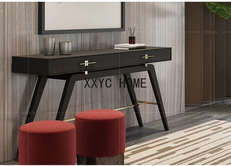 Post-Modern Light Luxury Console Tables Model Room Lobby Wall a Long Narrow Table Metal Side View New Chinese Style