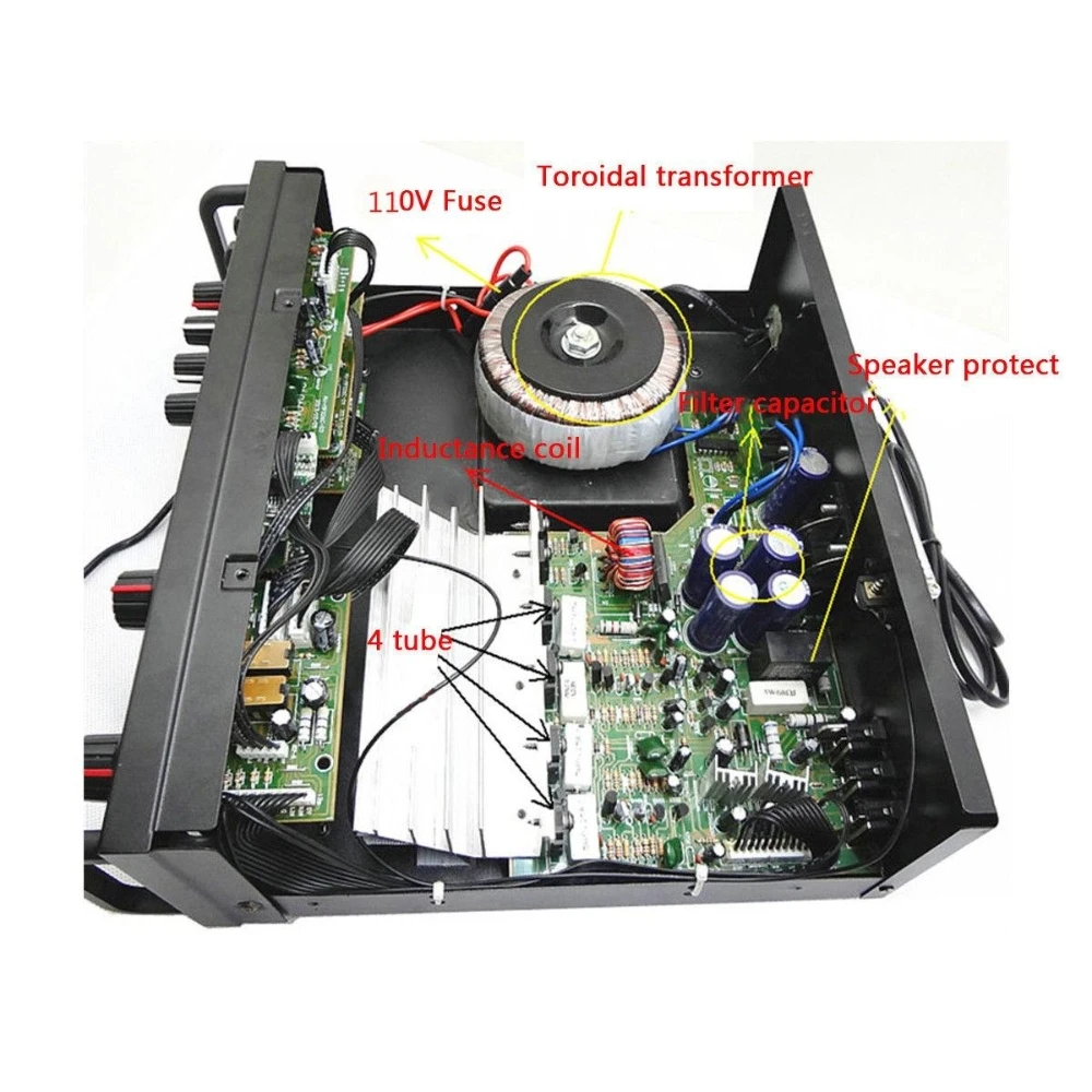 Bluetooth 2.0 Kanal 200W + 200W Audio-Leistungsverstärker HiFi-Verstärker 12V/220V AV-Leistungsverstärker Lautsprecher Fernbedienung für Auto und Zuhause – Detail 10