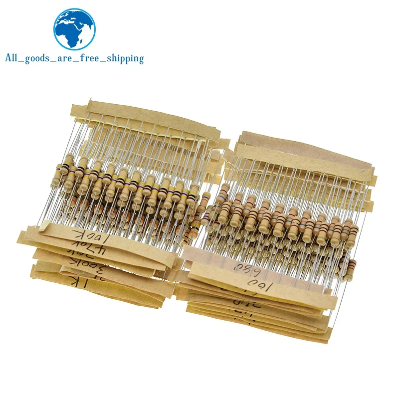 TZT 300pcs 30value Rang 10ohm-1Mohm 1/2W 5%  Metal Resistors Assortment Kit Set 30 Values Resistors