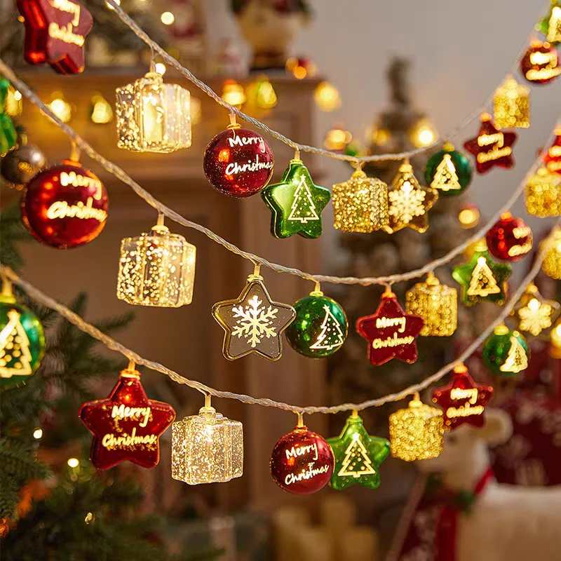 LED Christmas Garland String Lights Santa Ball Star Snowman LED a batteria decorativo Fairy Light Party decorazioni di capodanno