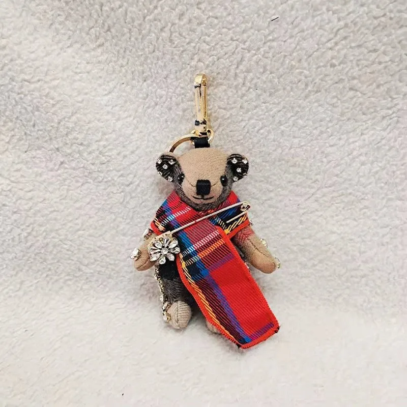 

Plaid Cashmere Bear Keychain - Genuine Leather Car Key Fob & Purse Charm, Creative Couples Gift Accessory