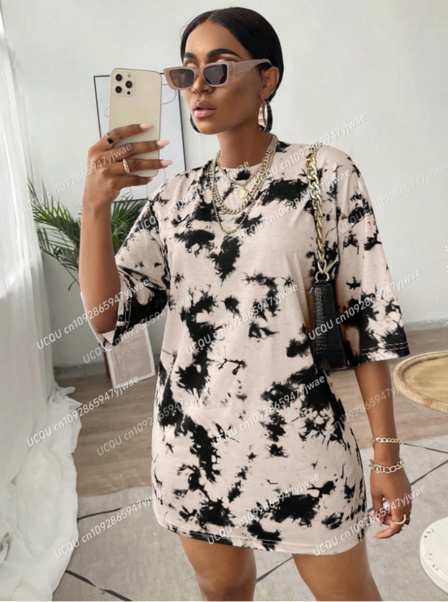 2025 Summer Polyester Women T-Shirt Dress Loose Casual 3D print O-Neck Lady Short Sleeve Pullover Dresses Women Clothing