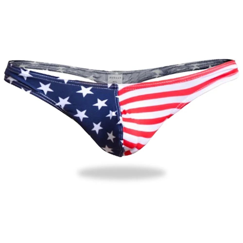 Calzoncillos con estampado de bandera de EE. UU. Para Hombre, ropa interior Sexy, tangas con parte trasera en T, tangas con estampado de rayas de bandera americana, bragas masculinas