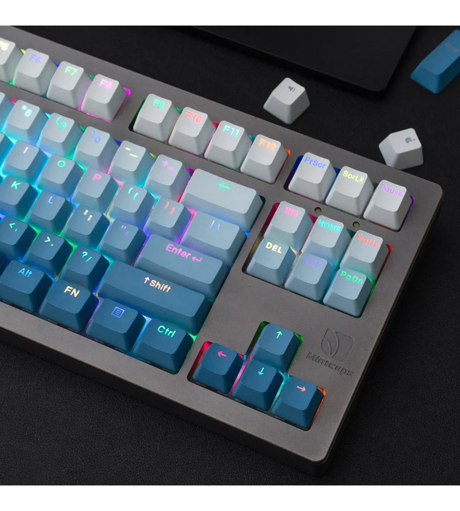 Two-color dip-dyed PBT suitable for Wooting and other wireless mechanical keyboards Fog blue side/engraved light-transmitting