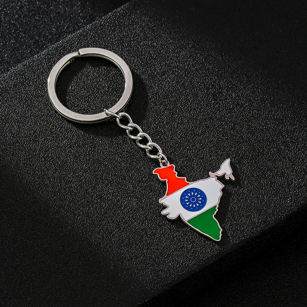 Fashion India Map Flag Key Chain Stainless Steel Men Women भारत गणराज्य Maps Keyring Jewelry Gift