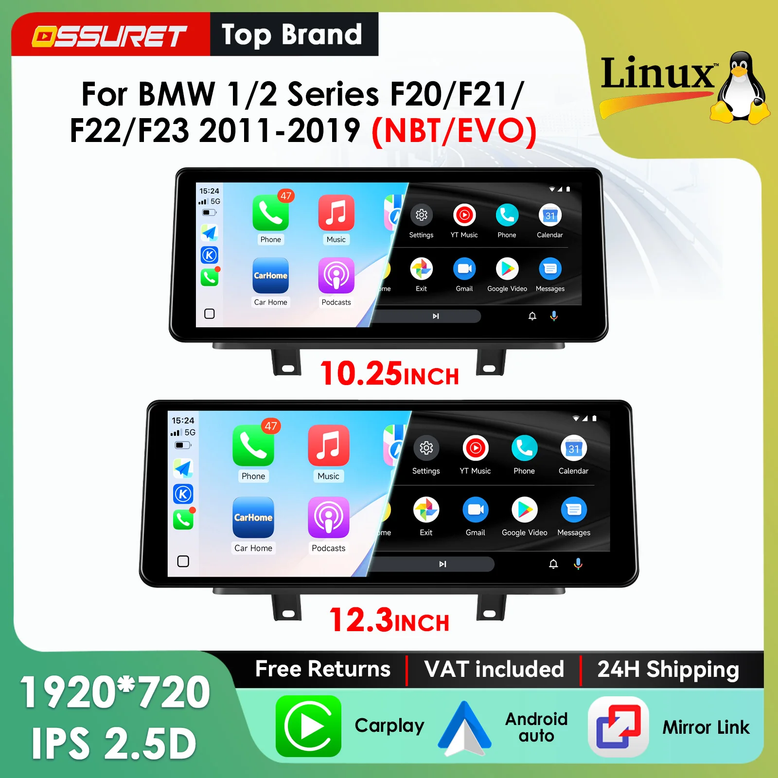 10,25 /12,3" Carplay Linux 5.4 Autoradio für BMW 1 2 Serie F20/F21/F22/F23 2011-2019 NBT EVO Multimedia-Videoplayer T113-i Dual-Core USB BT Mirror Link 1920*720 Head Unit