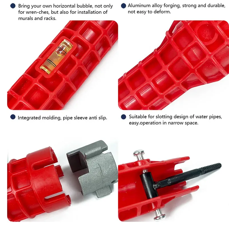 Multifuncional torneira pia Wrench, encanamento, Double Head, Water Pipe Spanner Kit, Ferramenta de Reparação Mão para Banheiro, Cozinha, 5 em 1, 8 em 1, 14 em 1