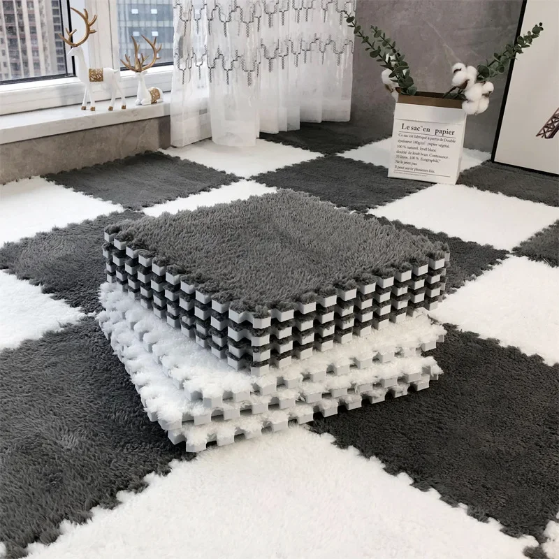 30x30cm Plush Puzzle Foam Floor Mat Creative Fashion Carpet Square Interlocking Carpet Fluffy Area Rugs