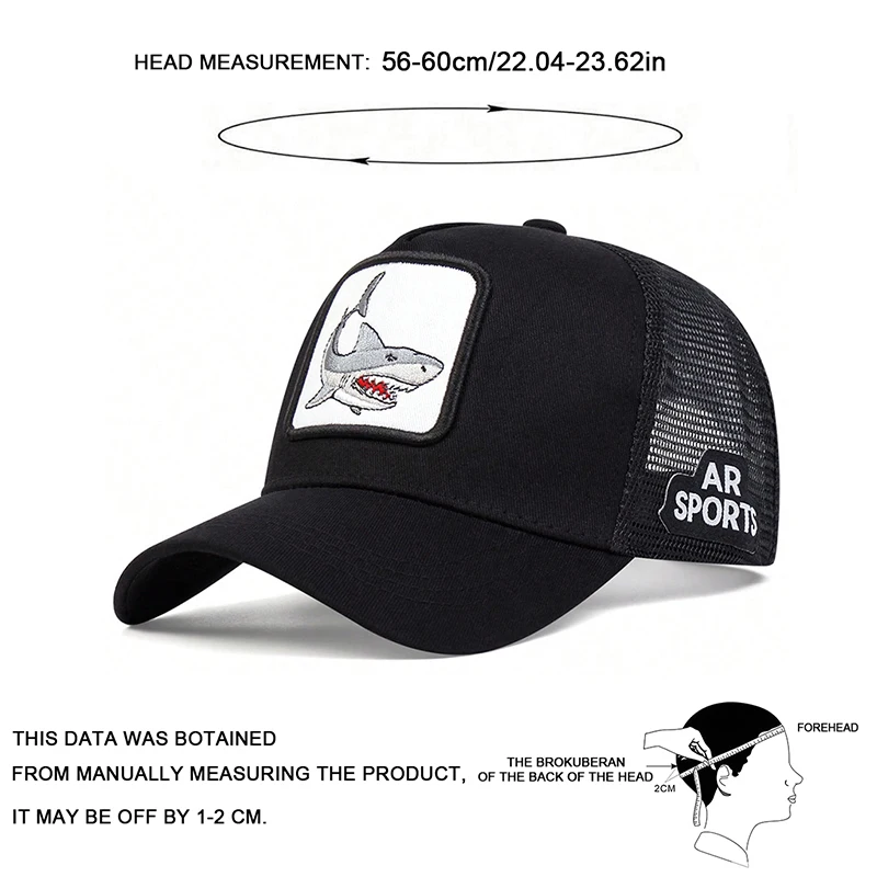 Unisex Shark Patch Embroidery Baseball Net Caps Spring Summer Outdoor Adjustable Casual Hats Sunscreen Hat