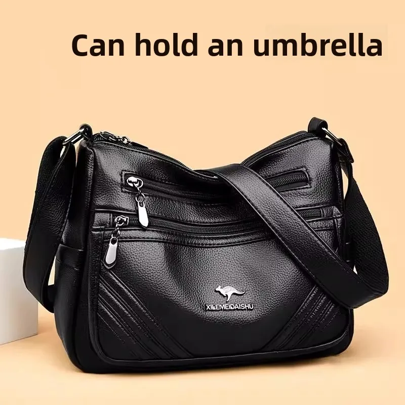 

Большая вместительная сумка через плечо из мягкой кожи для женщин, многослойная сумка на одно плечо, модная осенне-зимняя сумка для мам