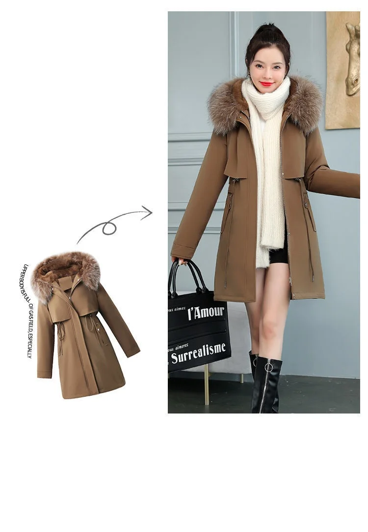 Thicken Parkas 8XL New Winter Jacket Casual Long Coat Wool Liner Hooded Parkas With Fur Collar Female Cotton Warm Snow Outwear