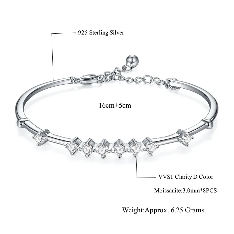 Follow Cloud 2.4 Carat Round Cut Moissanite Bracelets S925 Silver Woman Delicate Lab Diamond Link Chain Bracelet Wedding Jewelry