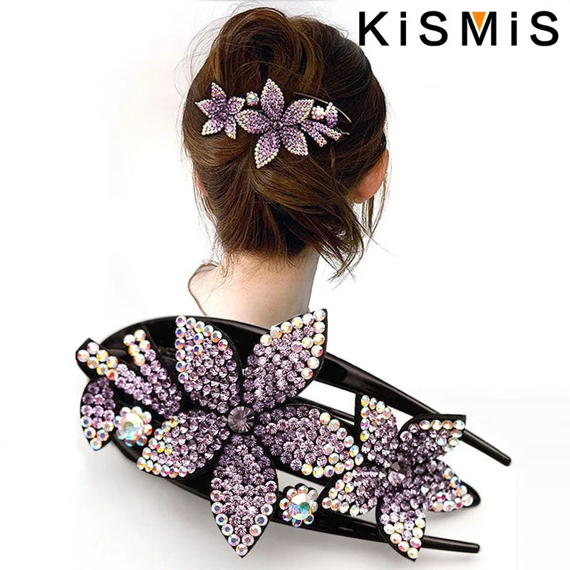 Colorful Rhinestone Hair Clip Double Temperament Ponytail Clip Top Clip Spring Clip for Women Girls Hair Accessories