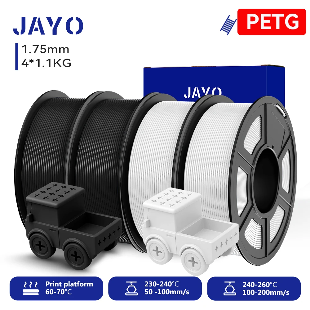 JAYO 4 Rollen 3D PETG/PETG klares Druckerfilament 1,75 mm, ordentlich gewickelt, ungiftige 3D-Druckmaterialien für 99 % FDM-3D-Drucker und -Stifte