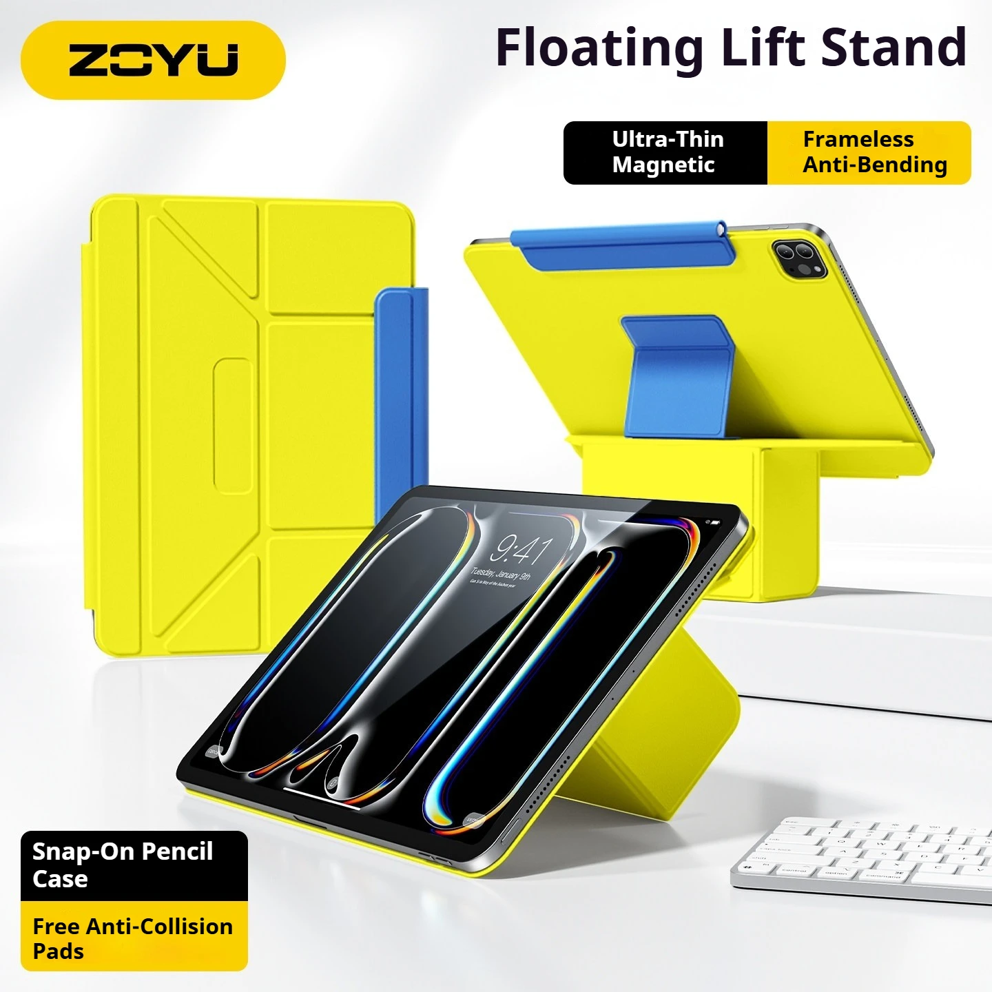 

ZOYU Floating Support Magnetic iPad A16 11/10th Gen Case, Color Block Magnetic Cover, for iPad Mini 6/7 Air 5/6/7/8, Pro 11 13