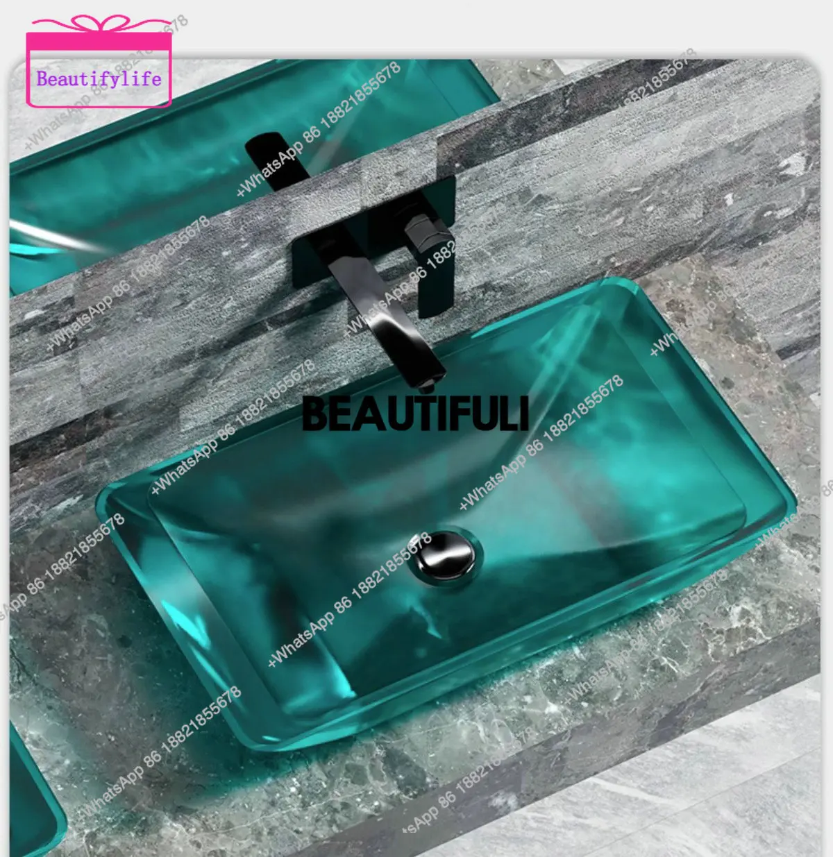 

YL New transparent resin eco-friendly washbasin,light luxury simple rectangular countertop basin,Nordic art decor washbasin