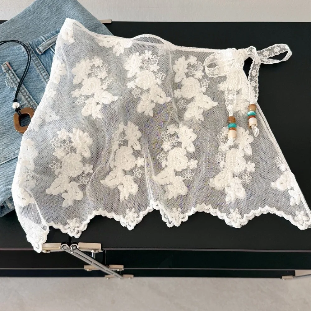 Trendy Jeans Decor Lace Fart Curtain Pretty Y2K Women's Hip Curtain Slim Fit Versatile Apron Wrap Skirt Summer