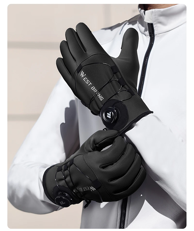 WEST BIKING Winter-Wärmehandschuhe für Herren, winddicht, mit Fleece, selbstverriegelndem Knopf, Touchscreen-fähig, rutschfest, für Mountainbike, Rennrad und Motorrad. – Detail 19
