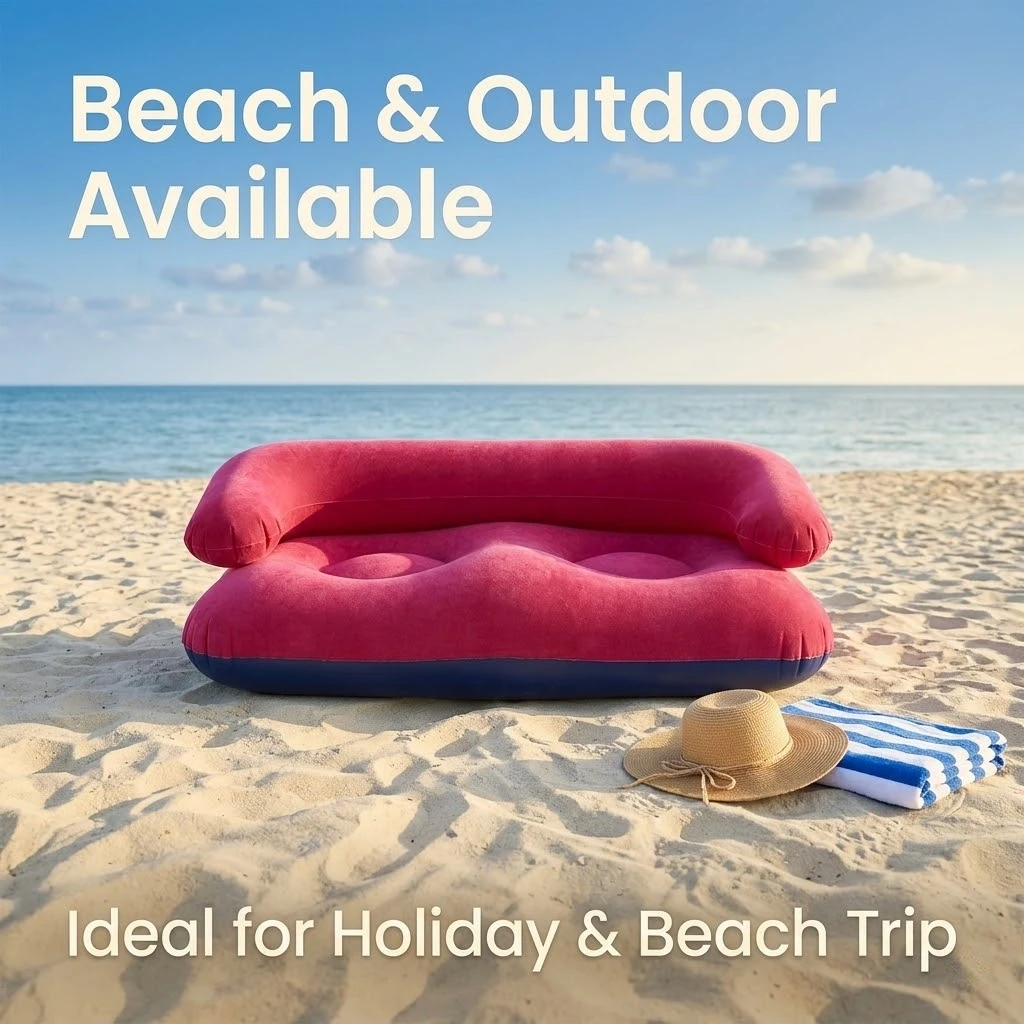 

2 Person Inflatable Sofa Couch Portable Foldable Air Couch with Armrest Flocked Outdoor Camping Home Leisure Inflatable Lounge C