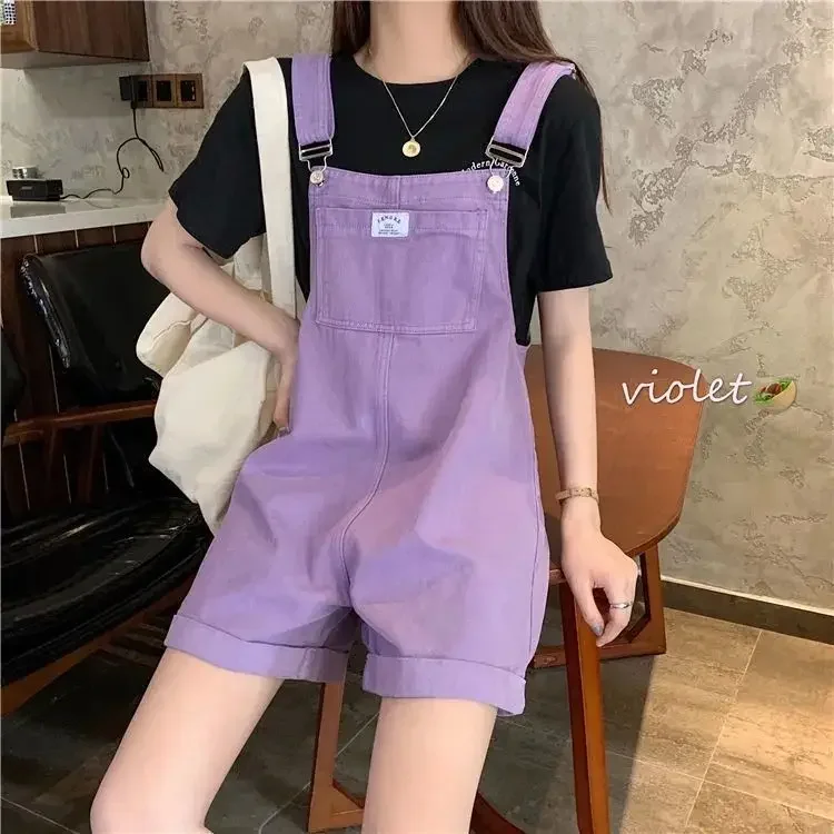 3 Color Strap Pants for Female Students Korean Version Loose Fitting Age Reducing Casual Wide Leg Denim Shorts for Women Summer