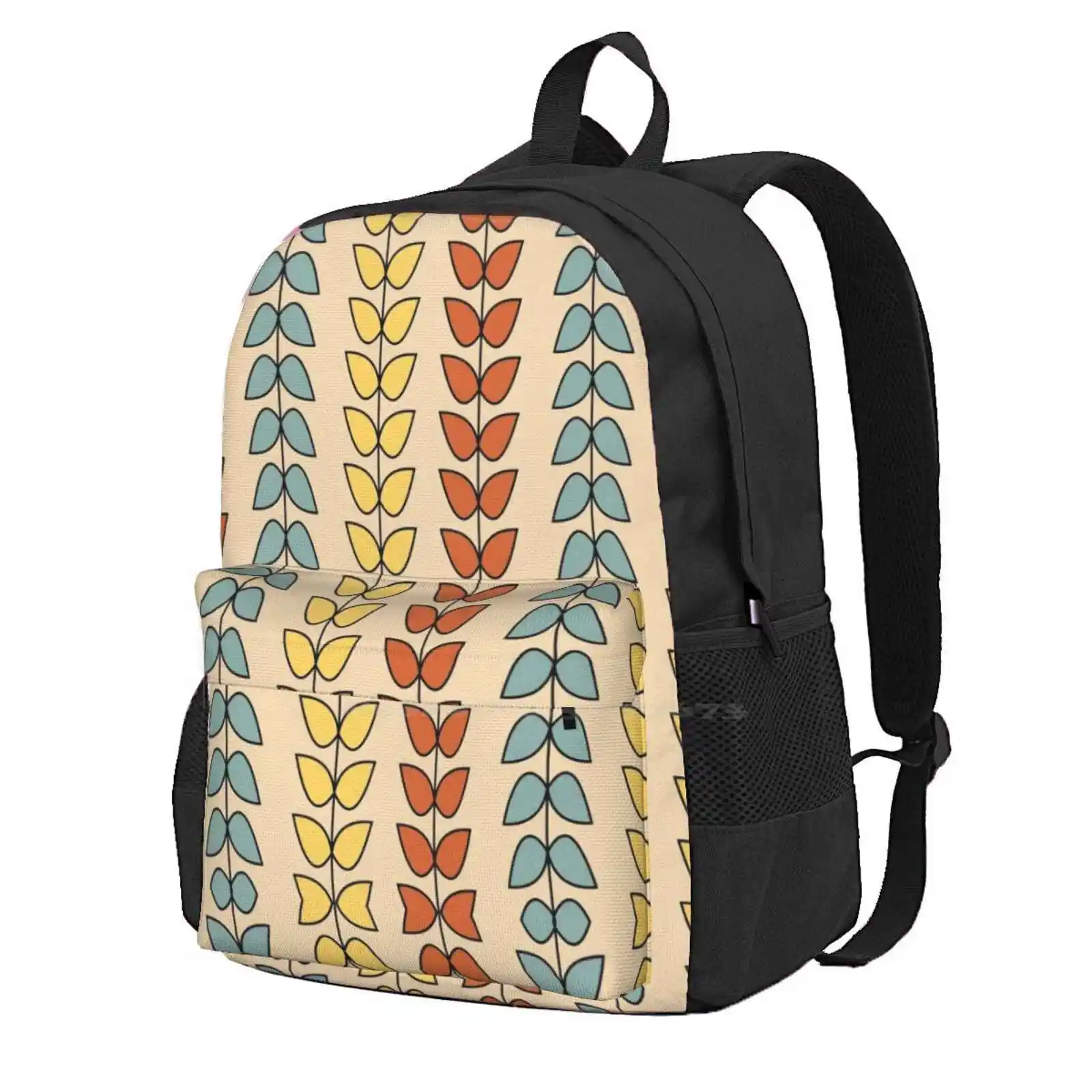 Leaf Stripe In Retro Colours-Minimalist Botanical Pattern In Burnt Orange , Yellow , Celadon Blue , And Tan Hot Sale Backpack