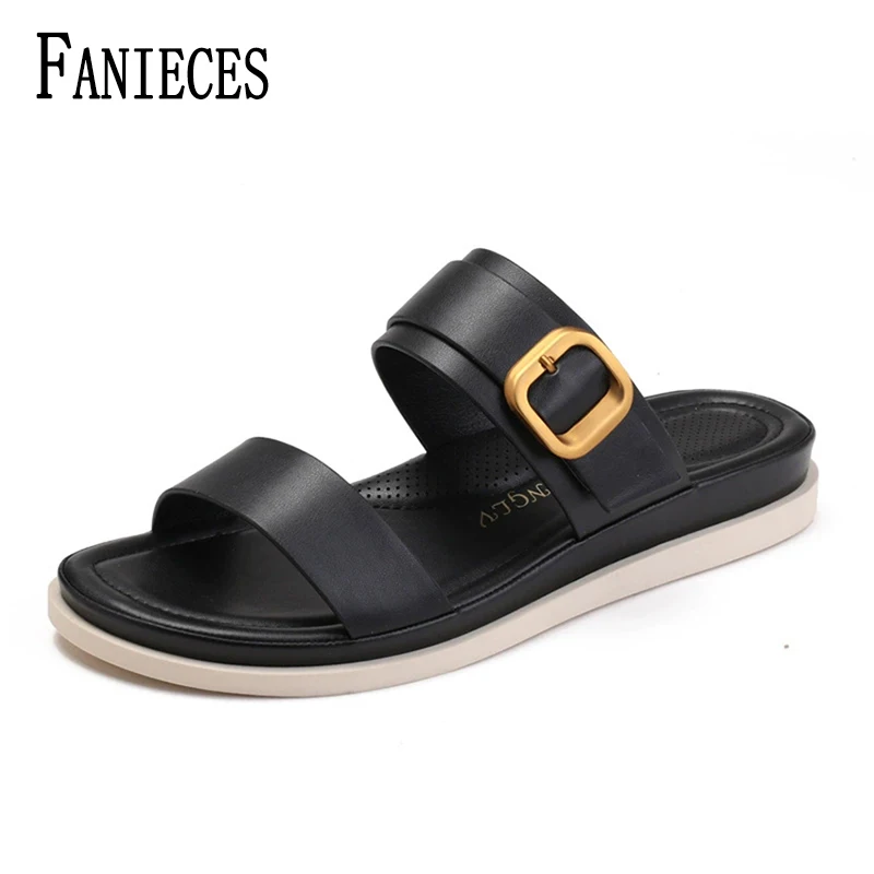 

Luxury PU Leather Cross Strap Slippers Beach Slides Summer Peep Toe Outdoor Non Slip Soft Sole Shoes Plus Size Beach Sandalias