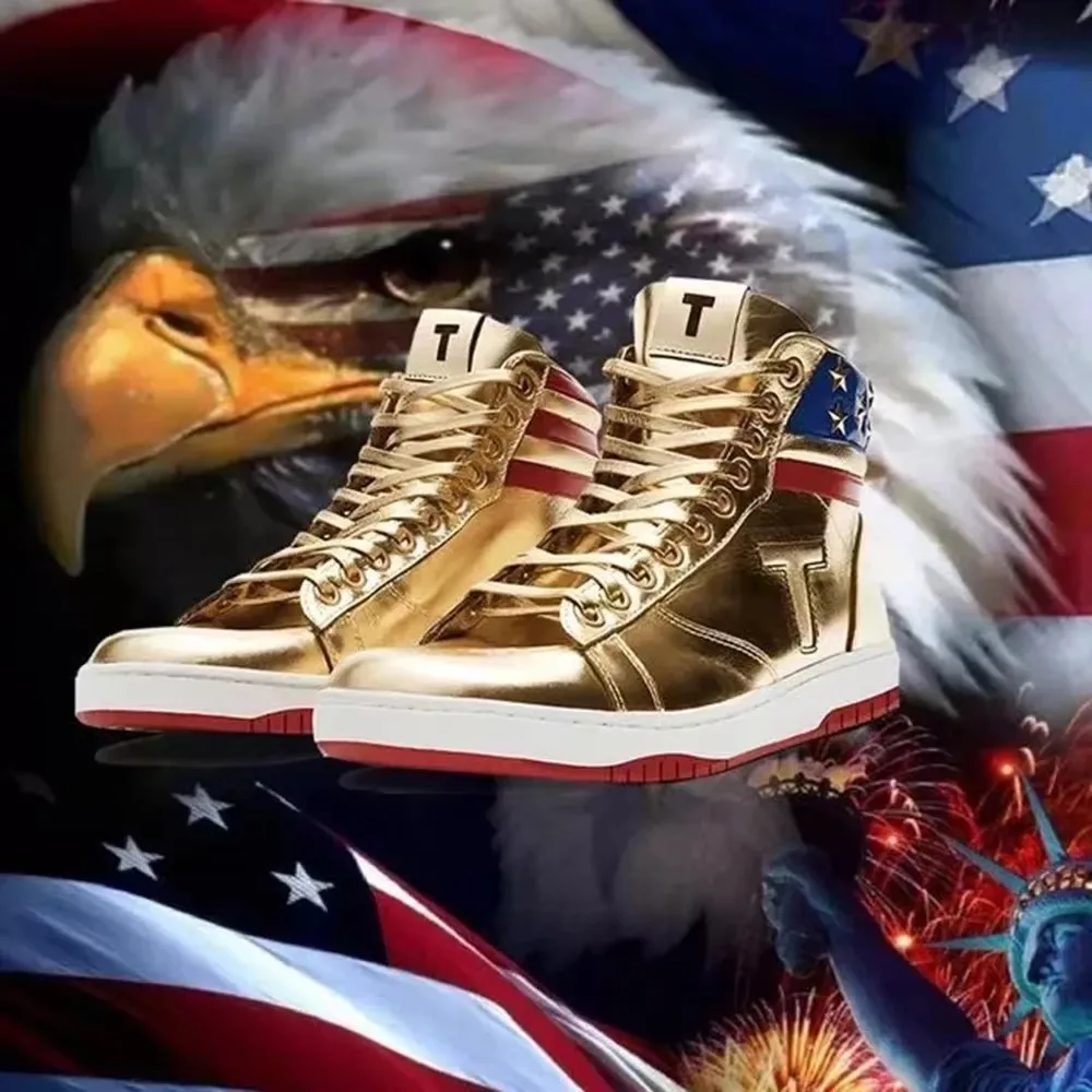 President Donald Trump's golden sneakers men's and women's sports shoes casual boots road sports shoes Never Rise never give up