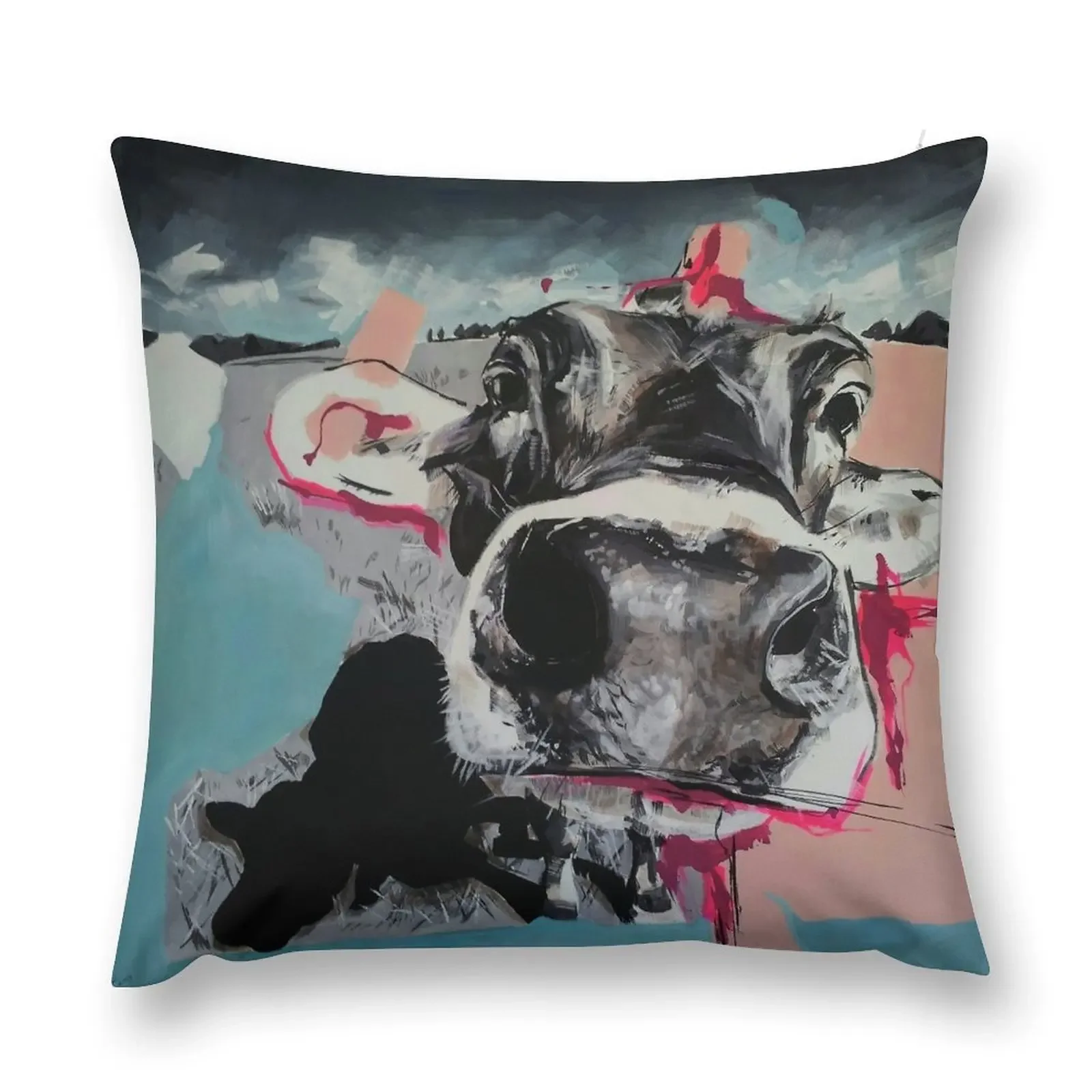 Cow close up & nose painting - I am clever no matter what they say Throw Pillow Throw Pillow Sofa Cushions Cover pillow