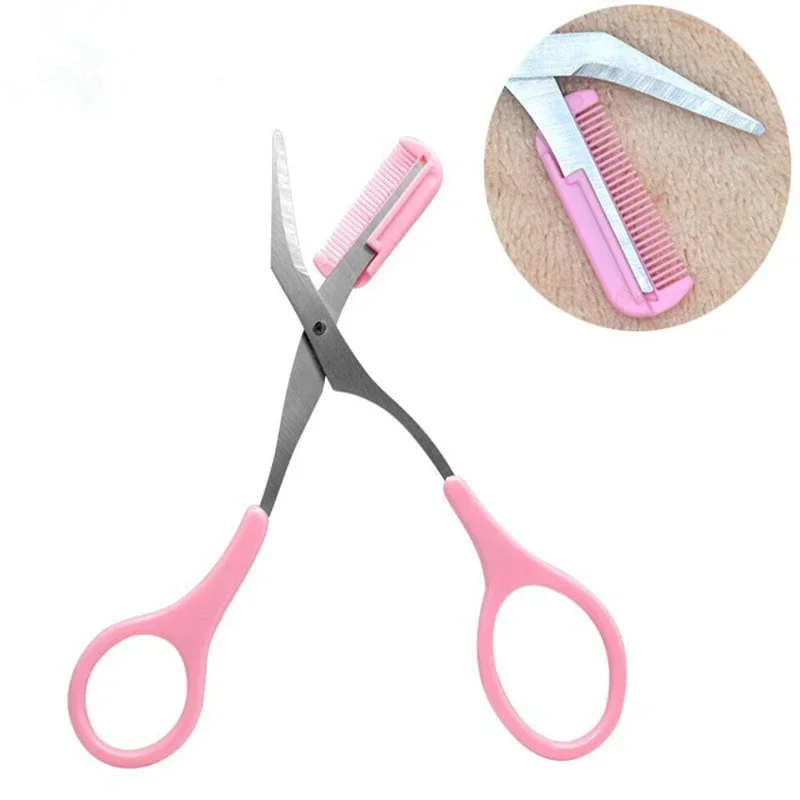 Stainless Steel Facial Hair Removal Shaver Cutter Eyebrow Trimmer Scissors Color Titanium with Comb Removable Makeup Accessories