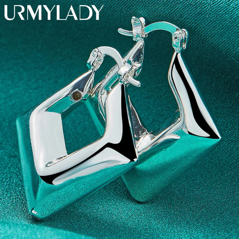 URMYLADY 925 Sterling Silver Rhombus Earrings For Women Fashion Wedding Engagement Charm Jewelry