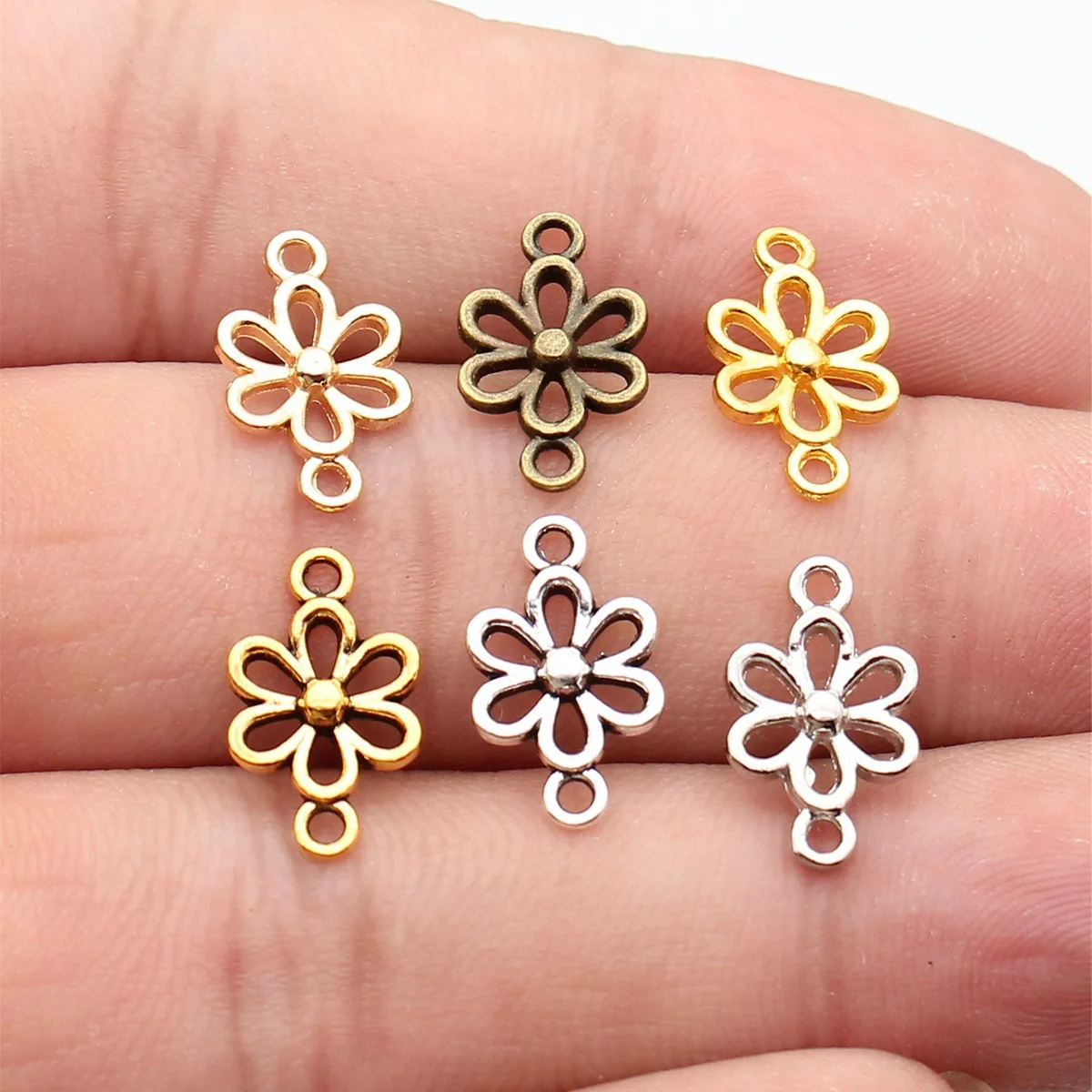 WYSIWYG 40pcs 15x9mm 6 Colors Flower Connector Charms For Jewelry Making DIY Jewelry Findings