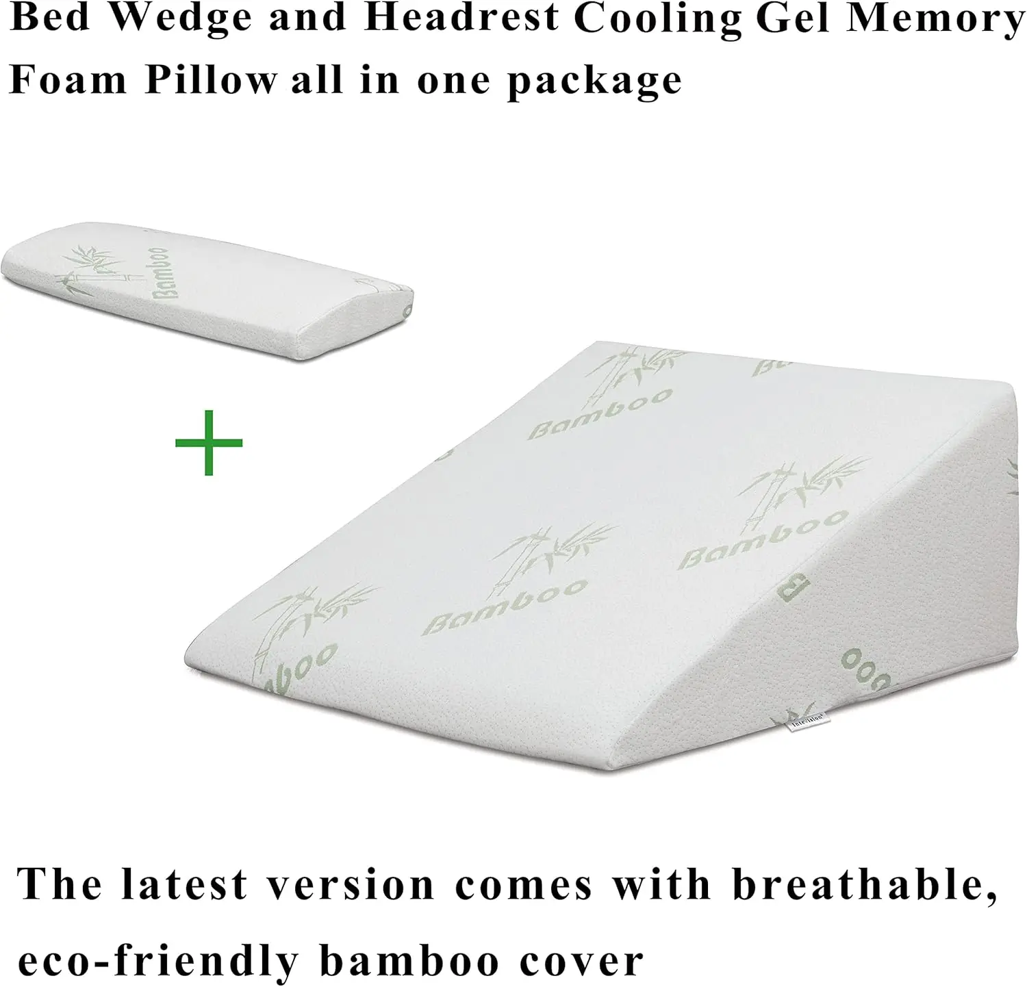 Foam Bed Wedge Pillow (25 x 24 x 12 inches) and Headrest Pillow in One Package - Helps Relief