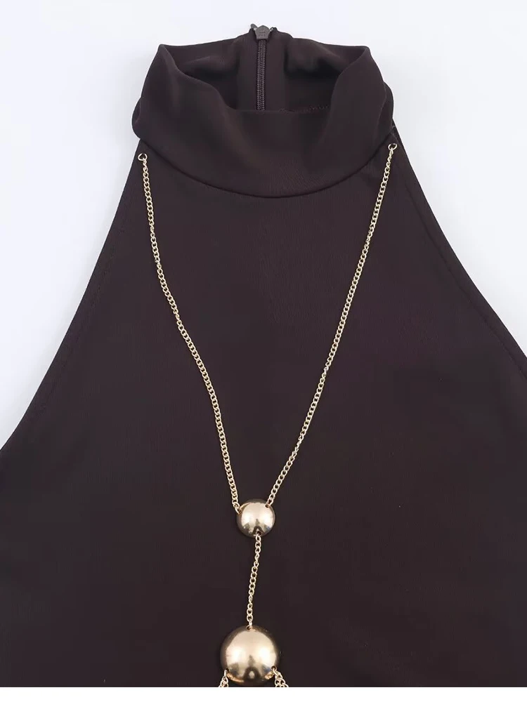 Mulheres sexy vestido longo 2025 novo sem mangas sem costas corrente de metal decoração vestidos longos 2025 feminino verão elegante vestido de festa