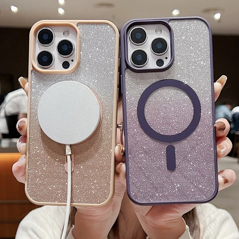 حافظة مغناطيسية لامعة لهاتف آيفون 16 برو ماكس 11 12 14 13 15 Plus 16E 17 Air Magsafe شحن لاسلكي غطاء خلفي شفاف من البلاستيك #1