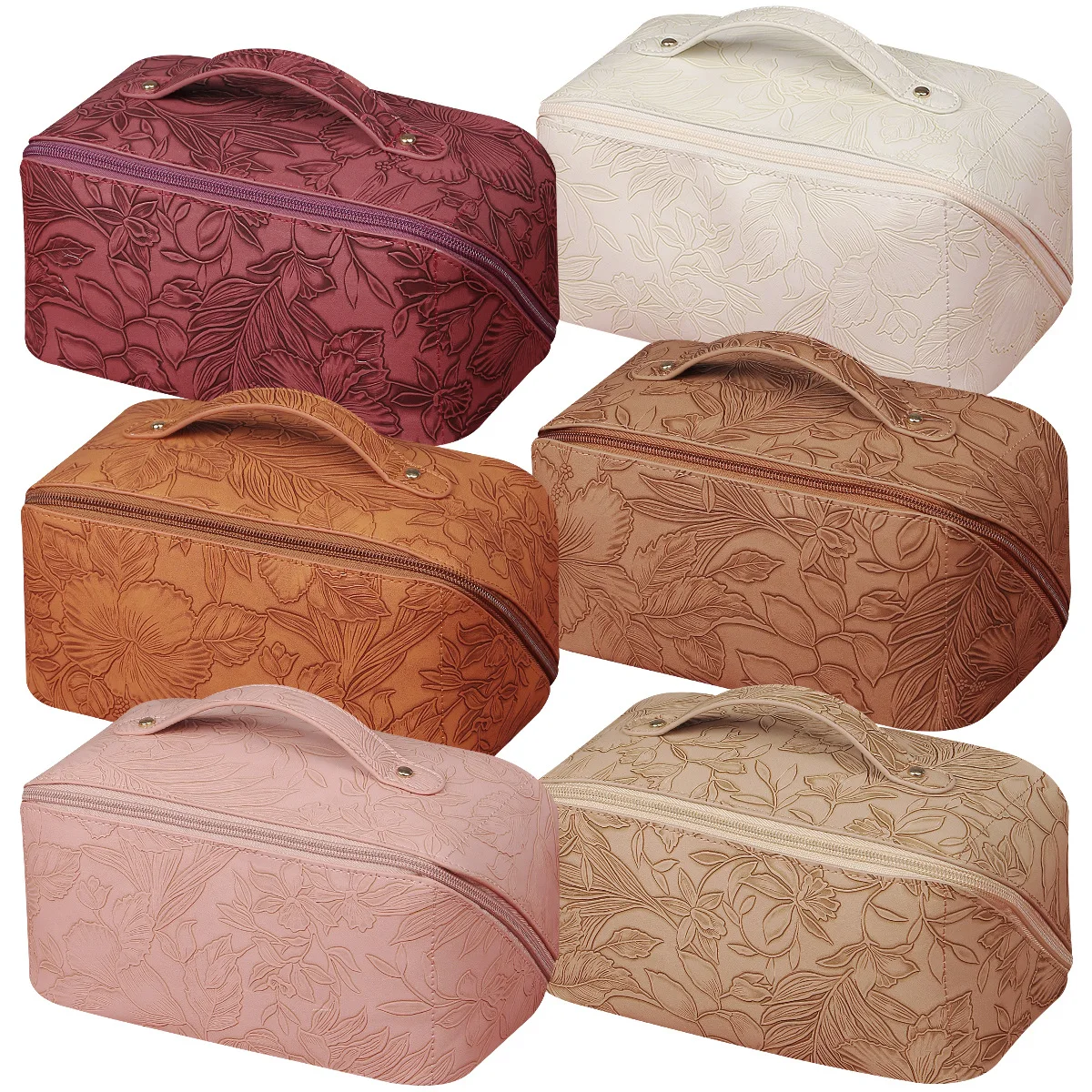 Large Capacity Travel Cosmetic Bag PU Leather Makeup Bag Portable Travel Makeup Bag Floral Cosmetic Bag for Women