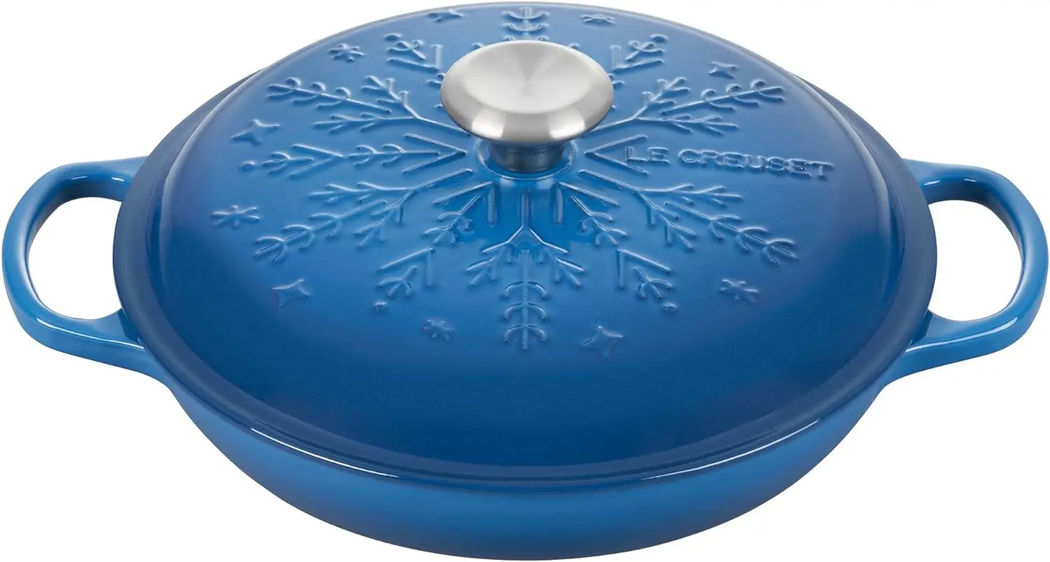 

Le Creuset Noel Collection: Signature Cast Iron Braiser Embossed Snowflake w/ Stainless Steel Knob, 2.25 qt., Marseille