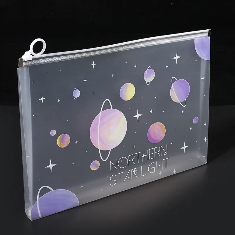 Bolsa de archivo con cremallera espacial A4, bolsa de almacenamiento de papelería Sakura para escuela, suministros de oficina, organizador de almacenamiento de dibujos animados, 4/12 Uds.